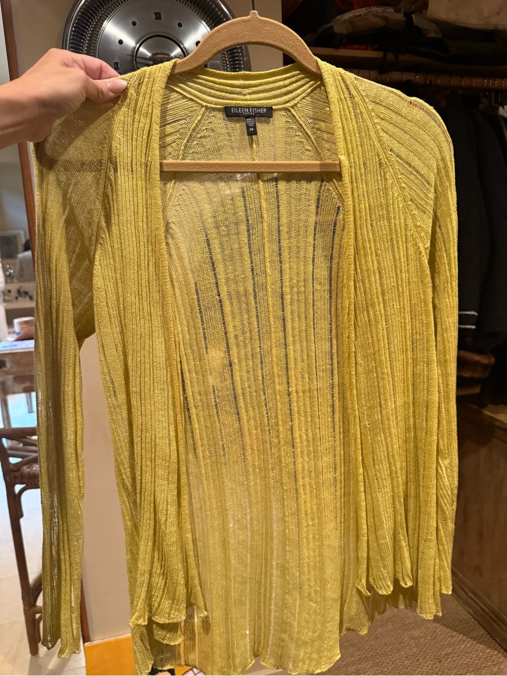 Eileen Fisher Lemon-Yellow Ribbed Open-Front Cardigan